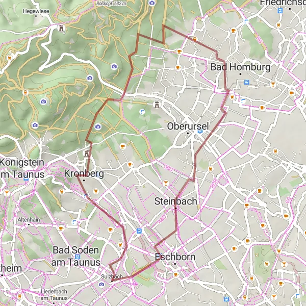 Karten-Miniaturansicht der Radinspiration "Durch den Taunus zum Schloss Homburg" in Darmstadt, Germany. Erstellt vom Tarmacs.app-Routenplaner für Radtouren