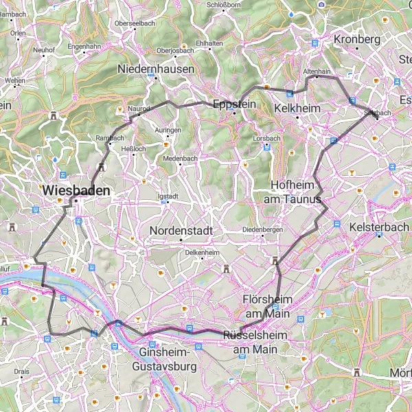 Karten-Miniaturansicht der Radinspiration "Mainz und Wiesbaden Rundtour" in Darmstadt, Germany. Erstellt vom Tarmacs.app-Routenplaner für Radtouren