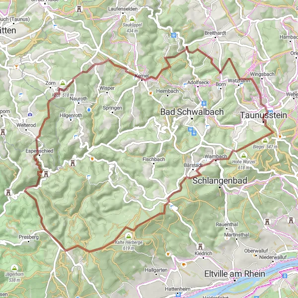 Karten-Miniaturansicht der Radinspiration "Epic Gravel-Abenteuer im Taunus" in Darmstadt, Germany. Erstellt vom Tarmacs.app-Routenplaner für Radtouren