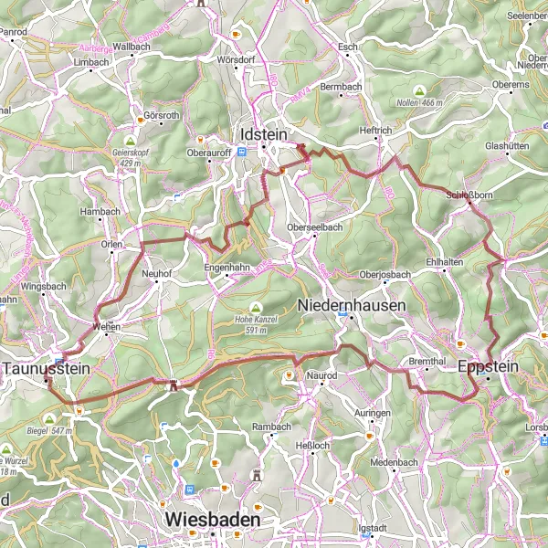 Map miniature of "Gravel Adventure" cycling inspiration in Darmstadt, Germany. Generated by Tarmacs.app cycling route planner