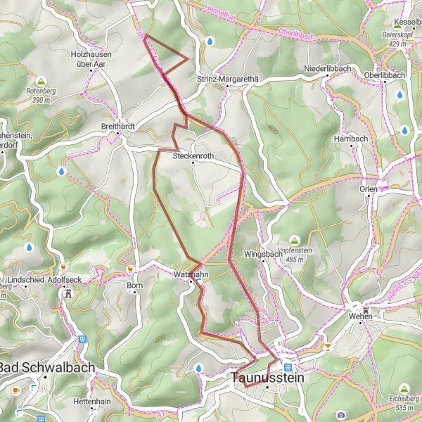 Map miniature of "Hidden Trails: Hahn and Dieling Gravel Ride" cycling inspiration in Darmstadt, Germany. Generated by Tarmacs.app cycling route planner