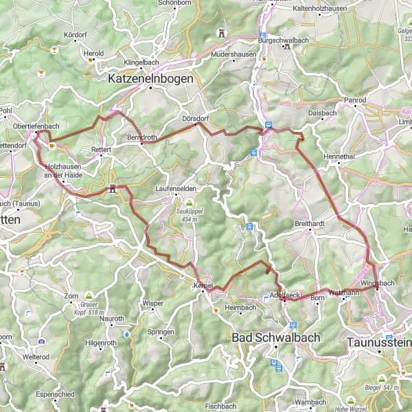 Map miniature of "Hidden Retreats" cycling inspiration in Darmstadt, Germany. Generated by Tarmacs.app cycling route planner