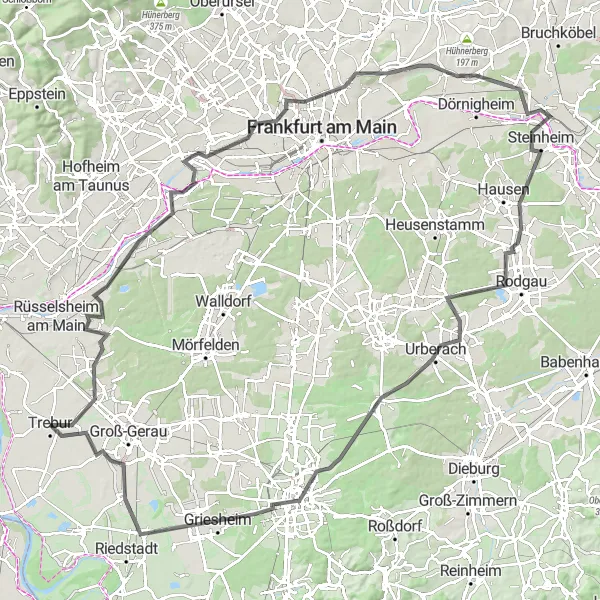 Karten-Miniaturansicht der Radinspiration "Road-Tour durch Raunheim, Kelsterbach und Darmstadt" in Darmstadt, Germany. Erstellt vom Tarmacs.app-Routenplaner für Radtouren