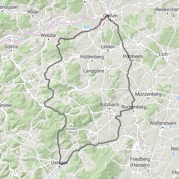 Map miniature of "The Michelbach Loop" cycling inspiration in Darmstadt, Germany. Generated by Tarmacs.app cycling route planner