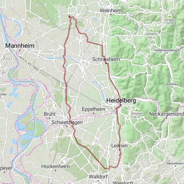 Karten-Miniaturansicht der Radinspiration "Schriesheim und Heidelberg" in Darmstadt, Germany. Erstellt vom Tarmacs.app-Routenplaner für Radtouren