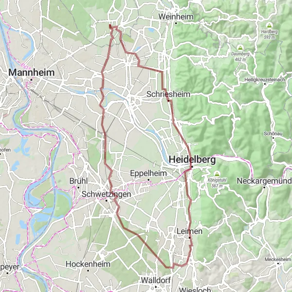 Map miniature of "Rural Adventure" cycling inspiration in Darmstadt, Germany. Generated by Tarmacs.app cycling route planner