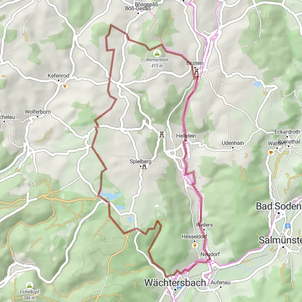 Map miniature of "Scenic Gravel Loop" cycling inspiration in Darmstadt, Germany. Generated by Tarmacs.app cycling route planner