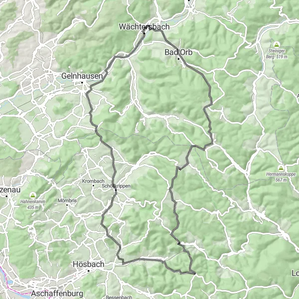 Map miniature of "An Adventurous Road Cycling Journey" cycling inspiration in Darmstadt, Germany. Generated by Tarmacs.app cycling route planner