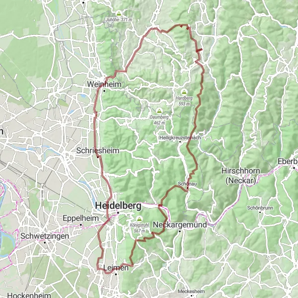 Map miniature of "Gravel Adventure in Wald-Michelbach" cycling inspiration in Darmstadt, Germany. Generated by Tarmacs.app cycling route planner