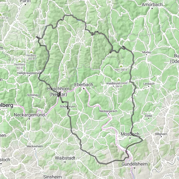 Karten-Miniaturansicht der Radinspiration "Die Hügelland Tour" in Darmstadt, Germany. Erstellt vom Tarmacs.app-Routenplaner für Radtouren