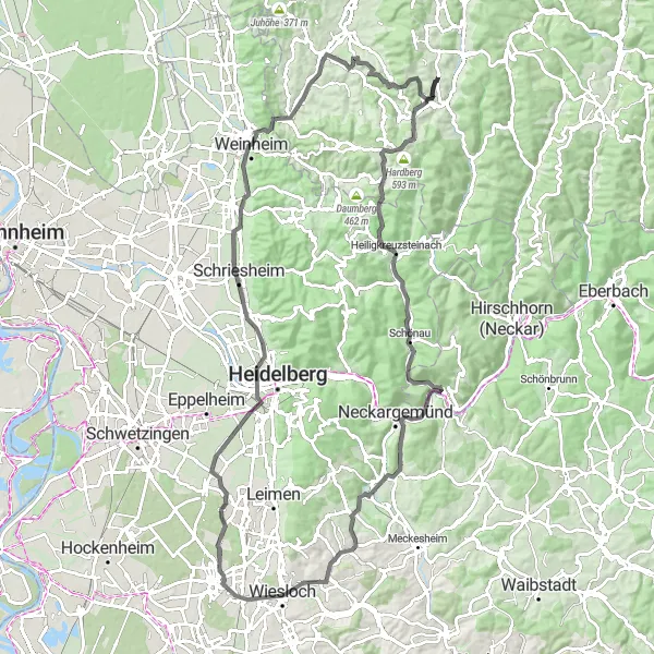 Map miniature of "Road Cycling Paradise" cycling inspiration in Darmstadt, Germany. Generated by Tarmacs.app cycling route planner