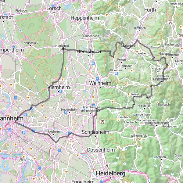 Map miniature of "The Road Cycling Journey" cycling inspiration in Darmstadt, Germany. Generated by Tarmacs.app cycling route planner