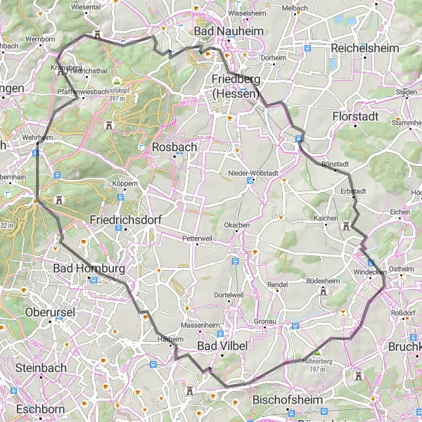 Map miniature of "The Castle Tour" cycling inspiration in Darmstadt, Germany. Generated by Tarmacs.app cycling route planner