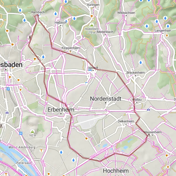 Karten-Miniaturansicht der Radinspiration "Gravel-Spaß in der Umgebung von Wiesbaden" in Darmstadt, Germany. Erstellt vom Tarmacs.app-Routenplaner für Radtouren