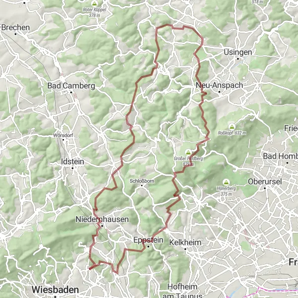 Map miniature of "Niedernhausen Explorations" cycling inspiration in Darmstadt, Germany. Generated by Tarmacs.app cycling route planner