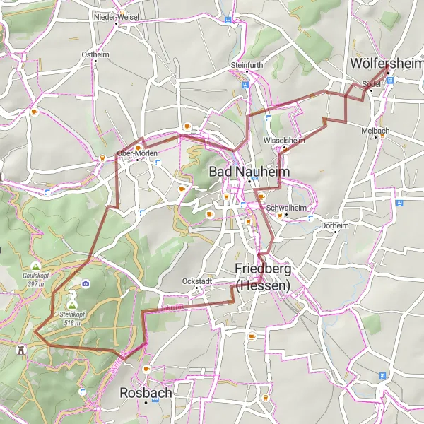 Karten-Miniaturansicht der Radinspiration "Rund um Wölfersheim: Turmfestungen und Panoramablicke" in Darmstadt, Germany. Erstellt vom Tarmacs.app-Routenplaner für Radtouren