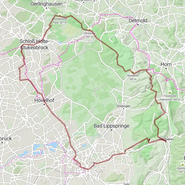 Map miniature of "Gravel Adventure to Paderborn" cycling inspiration in Detmold, Germany. Generated by Tarmacs.app cycling route planner