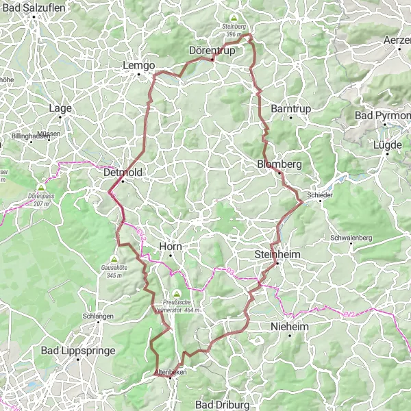 Karten-Miniaturansicht der Radinspiration "Gravel-Tour zu Bollerbornquelle und Detmold" in Detmold, Germany. Erstellt vom Tarmacs.app-Routenplaner für Radtouren