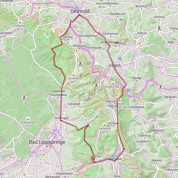 Map miniature of "Altenbeken to Schierenberg Gravel Route" cycling inspiration in Detmold, Germany. Generated by Tarmacs.app cycling route planner