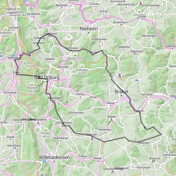 Map miniature of "Altenbeken to Buke Road Route" cycling inspiration in Detmold, Germany. Generated by Tarmacs.app cycling route planner