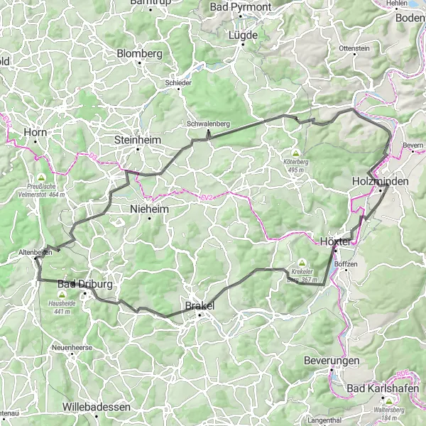 Map miniature of "Altenbeken to Bad Driburg Road Route" cycling inspiration in Detmold, Germany. Generated by Tarmacs.app cycling route planner