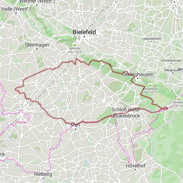 Map miniature of "The Holte-Stukenbrock Gravel Adventure" cycling inspiration in Detmold, Germany. Generated by Tarmacs.app cycling route planner