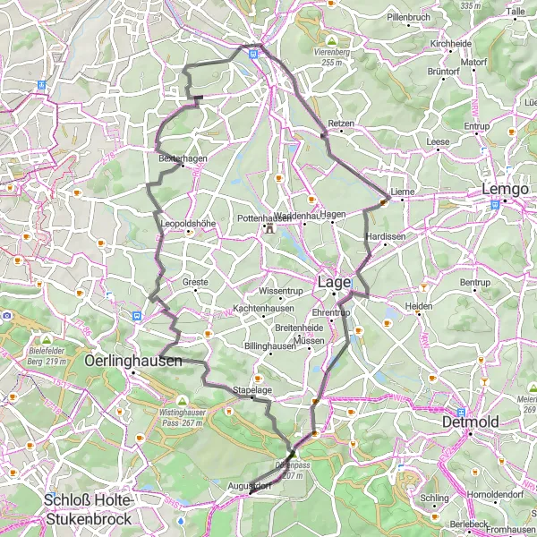 Map miniature of "Picturesque Road Cycling Tour" cycling inspiration in Detmold, Germany. Generated by Tarmacs.app cycling route planner