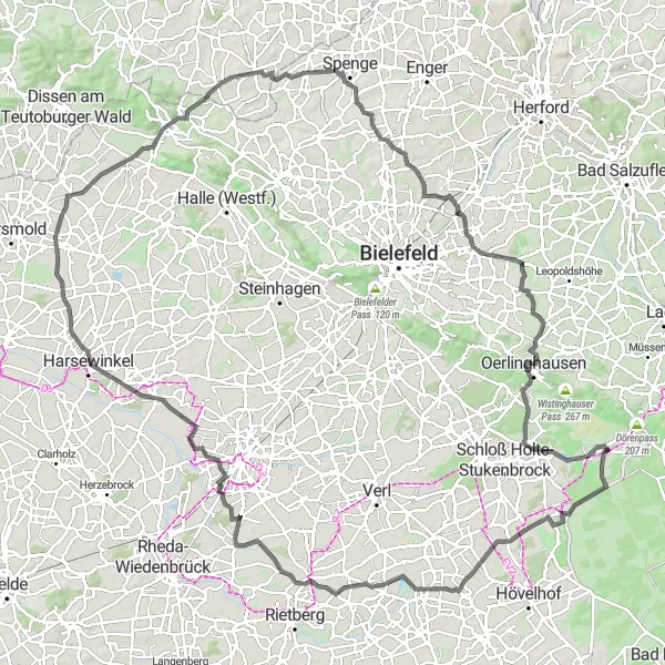 Karten-Miniaturansicht der Radinspiration "Road-Tour durch malerische Dörfer" in Detmold, Germany. Erstellt vom Tarmacs.app-Routenplaner für Radtouren