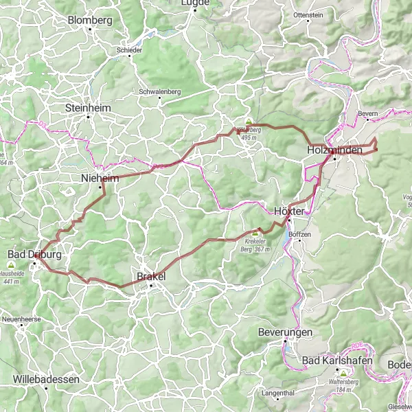 Map miniature of "The Hilltop Adventure" cycling inspiration in Detmold, Germany. Generated by Tarmacs.app cycling route planner