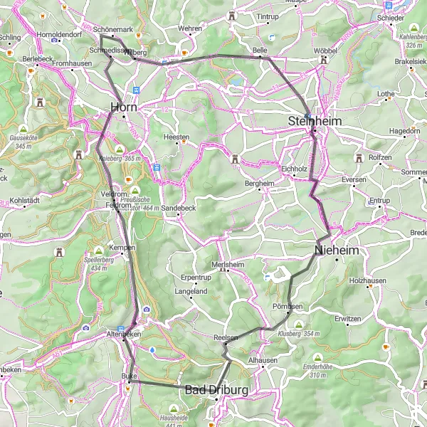 Map miniature of "The Road to Scenic Views" cycling inspiration in Detmold, Germany. Generated by Tarmacs.app cycling route planner