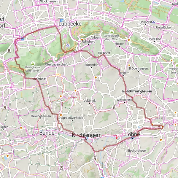 Map miniature of "The Gravel Adventure" cycling inspiration in Detmold, Germany. Generated by Tarmacs.app cycling route planner