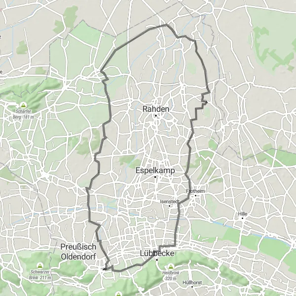 Map miniature of "The Twiehausen Loop" cycling inspiration in Detmold, Germany. Generated by Tarmacs.app cycling route planner