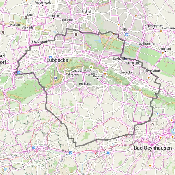 Map miniature of "Countryside Escape" cycling inspiration in Detmold, Germany. Generated by Tarmacs.app cycling route planner