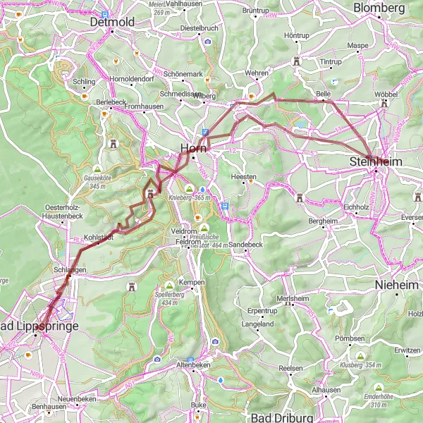 Map miniature of "Bad Meinberg Loop" cycling inspiration in Detmold, Germany. Generated by Tarmacs.app cycling route planner