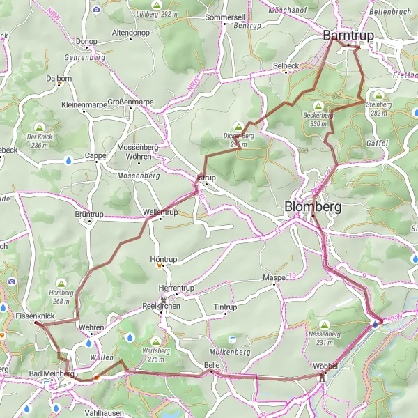 Map miniature of "Wellentrup to Fissenknick - Gravel Exploration" cycling inspiration in Detmold, Germany. Generated by Tarmacs.app cycling route planner