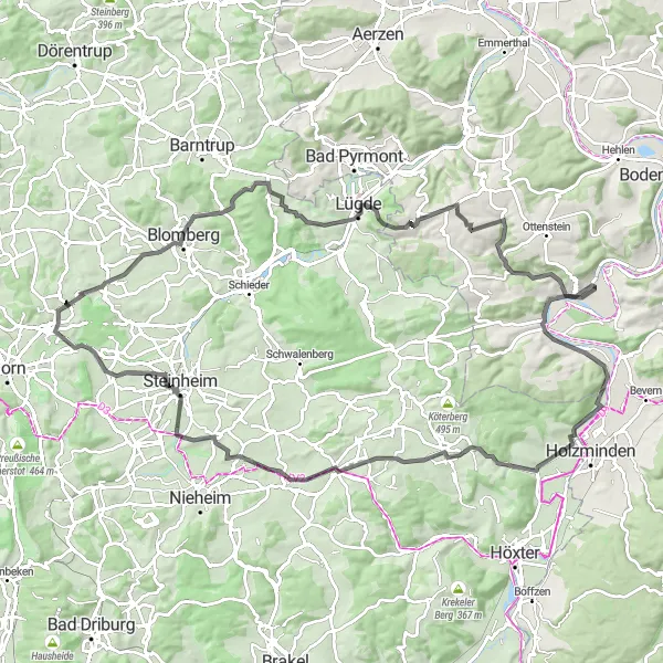 Map miniature of "Detmold Loop - Road Cycling Adventure" cycling inspiration in Detmold, Germany. Generated by Tarmacs.app cycling route planner