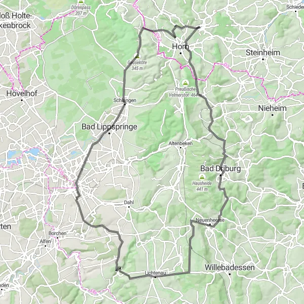 Map miniature of "Scenic Road Cycling Tour" cycling inspiration in Detmold, Germany. Generated by Tarmacs.app cycling route planner