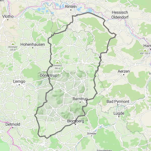 Map miniature of "Road Cycling Adventure through Windberg" cycling inspiration in Detmold, Germany. Generated by Tarmacs.app cycling route planner