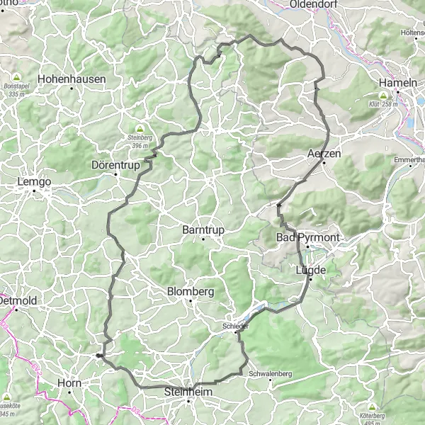 Karten-Miniaturansicht der Radinspiration "Hügelige Herausforderung durch den Teutoburger Wald" in Detmold, Germany. Erstellt vom Tarmacs.app-Routenplaner für Radtouren