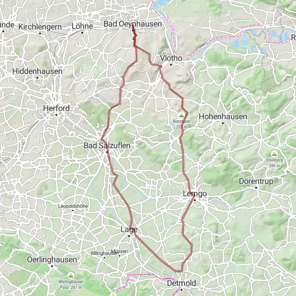 Karten-Miniaturansicht der Radinspiration "Lage und Bad Salzuflen Rundweg" in Detmold, Germany. Erstellt vom Tarmacs.app-Routenplaner für Radtouren