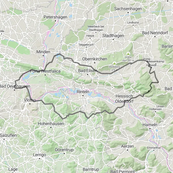 Karten-Miniaturansicht der Radinspiration "Herausfordernde Road-Tour" in Detmold, Germany. Erstellt vom Tarmacs.app-Routenplaner für Radtouren