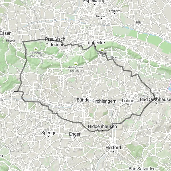 Karten-Miniaturansicht der Radinspiration "Rundfahrt von Bad Oeynhausen nach Werste" in Detmold, Germany. Erstellt vom Tarmacs.app-Routenplaner für Radtouren