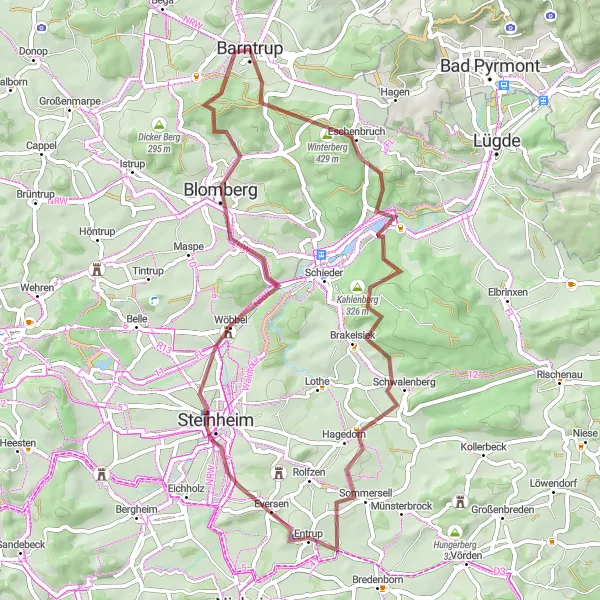 Map miniature of "Scenic Gravel Loop from Barntrup" cycling inspiration in Detmold, Germany. Generated by Tarmacs.app cycling route planner