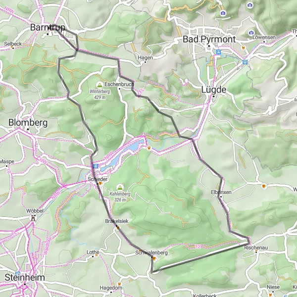 Map miniature of "Schierenberg and Beyond" cycling inspiration in Detmold, Germany. Generated by Tarmacs.app cycling route planner