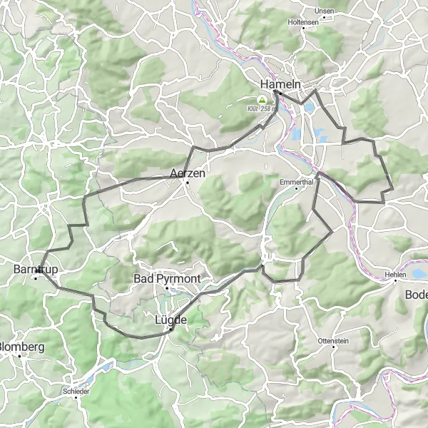 Map miniature of "Elisenberg Loop" cycling inspiration in Detmold, Germany. Generated by Tarmacs.app cycling route planner