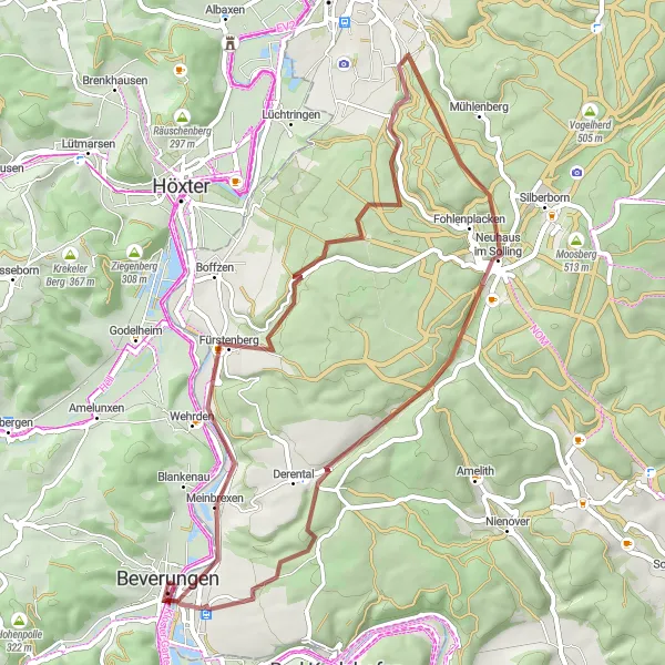 Karten-Miniaturansicht der Radinspiration "Rundweg nach Lauenförde und Neuhaus im Solling" in Detmold, Germany. Erstellt vom Tarmacs.app-Routenplaner für Radtouren