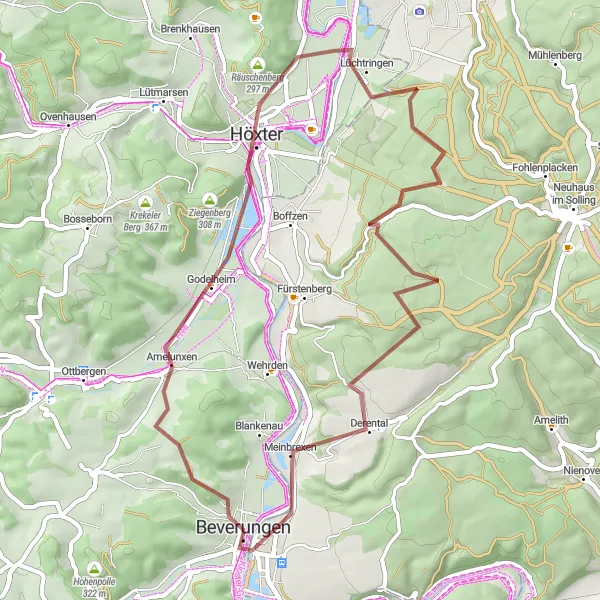 Map miniature of "The Beverungen Escape" cycling inspiration in Detmold, Germany. Generated by Tarmacs.app cycling route planner