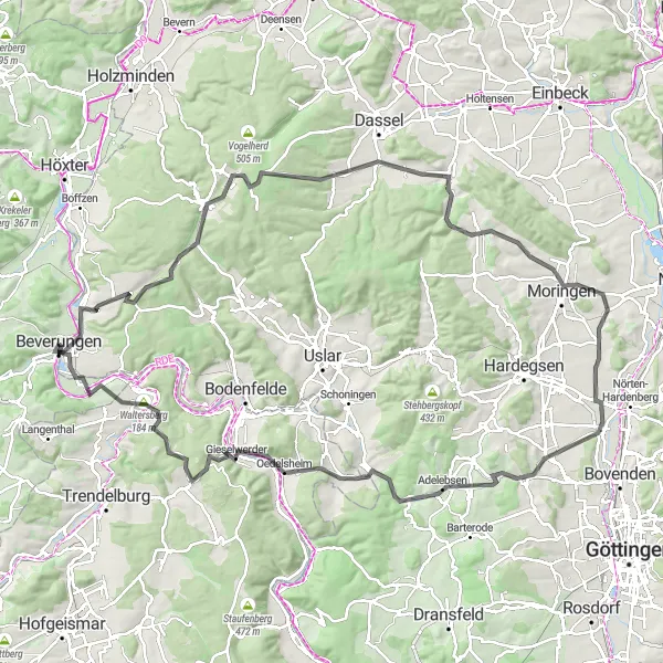 Map miniature of "Sights and Mountains" cycling inspiration in Detmold, Germany. Generated by Tarmacs.app cycling route planner