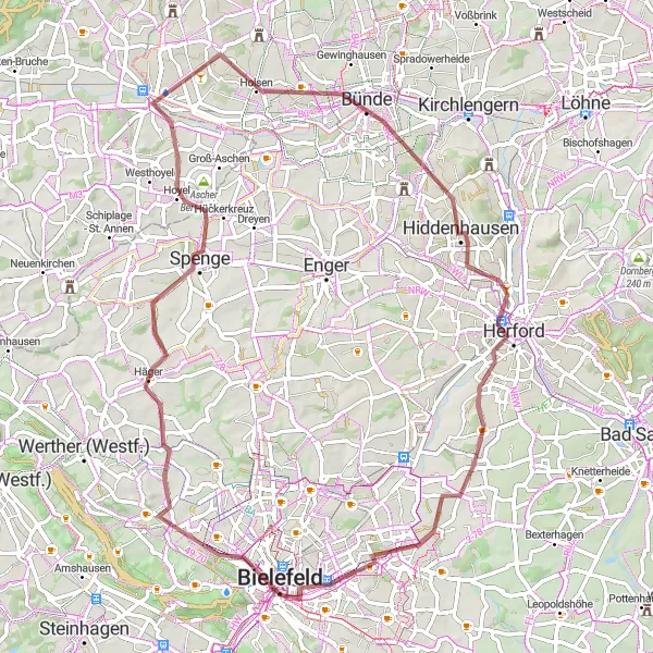 Karten-Miniaturansicht der Radinspiration "Historische Rundfahrt durch Bünde" in Detmold, Germany. Erstellt vom Tarmacs.app-Routenplaner für Radtouren