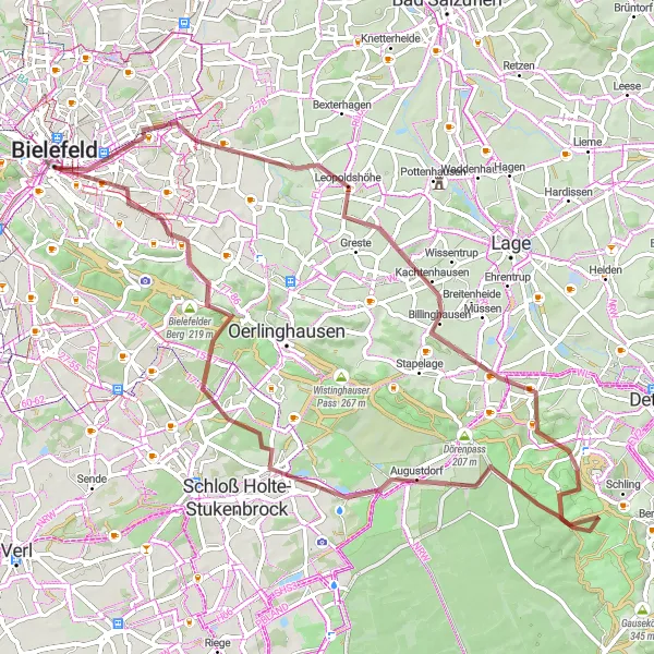 Karten-Miniaturansicht der Radinspiration "Bielefeld - Natur und Kultur verbinden" in Detmold, Germany. Erstellt vom Tarmacs.app-Routenplaner für Radtouren